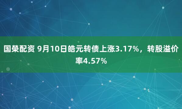 国榮配资 9月10日皓元转债上涨3.17%，转股溢价率4.57%