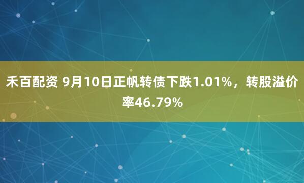 禾百配资 9月10日正帆转债下跌1.01%，转股溢价率46.79%
